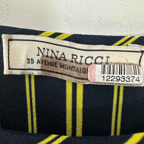 Nina Ricci Striped Asymmetric Trapeze‎ Blue Yellow 100% Silk Dress Sz FR 34 US 0 - Picture 12 of 12